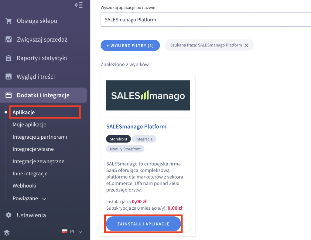 Salesmanago installation on Shoper